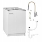 Stamar meuble sous �vier 60 cm blanc + �vier deante inox + robinet extensible 2 - en - 1 beige + siphon ...