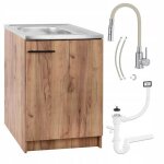 Stamar meuble sous �vier 60 cm ch�ne dor� + �vier deante inox + robinet extensible 2 - en - 1 beige + ...