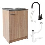 Stamar meuble sous �vier 60 cm ch�ne sonoma + �vier deante inox + robinet extensible noir + siphon lv ...
