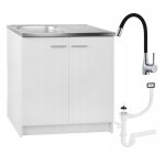 Stamar meuble sous �vier 80 cm blanc + �vier inox 2 bacs + robinet extensible noir + siphon lv - 80x49x82 ...