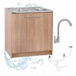 Stamar meuble sous �vier 80 cm ch�ne sonoma + �vier inox 2 bacs + robinet haute chrome + siphon lv - ...