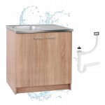 Stamar meuble sous �vier 80 cm ch�ne sonoma + �vier inox + siphon lv + kit - 80x49x82 cm