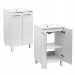 Stamar meuble sous vasque sur pieds 50 cm blanc brillant + vasque c�ramique + robinet + siphon + soft ...