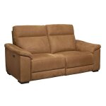 Stanley - canap� relax electrique 3 places tissu peau de p�che cognac