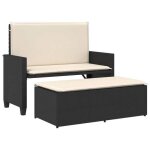 Star sale� banc de jardin( 1 pc) - banquette - avec coussins - et repose - pied noir r�sine tress�e 122x55x97 ...