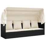 Star sale� lit de jardin( 2 personnes) - bains de soleil - toit et coussins noir r�sine tress�e 203x58x56 ...