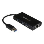 Hub usb 3. 0 - startech - st3300gu3b - 3 ports - gigabit ethernet - aluminium