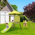 Aire de jeu portique costway 4 - en - 1 - balanoire cabane toboggan echelle d?escalade - cadre avec ...