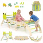 Station de jeu costway 8 en 1 jouet montessori parcours motricit� b�b� 1 ans + en bois massif th�me grenouille ...