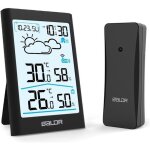 Station m�t�o sans fil baldr b0341 horloge �cran hd 20 s r�tro - �clairage avec capteur ext�rieur noir ...