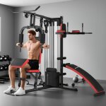 Station multi gym avec poids de 65 kg �quipement de musculation avec banc pour abdominaux noir et rouge ...
