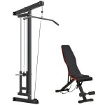 Station musculation murales avec banc de musculation - sportnow - poulie haute et basse 2 poulies - acier ...