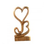 Statue 2 coeurs en bois brut 40cm - sculpture artisanale - bois brut bois brut