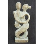 Statue abstraite couple danseurs complices h30cm en bois finition patine blanche blanc c�rus�