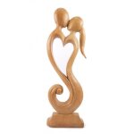 Statue - bois brut - couple enlac - 50cm - bois exotique - dcoration romantique