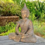 Ecd germany statue de bouddha assise 48 cm en pierre artificielle polyrsine aspect bronze sculpture ...