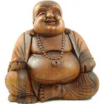 Statue bouddha chinois rieur en bois sculpt 40cm marron