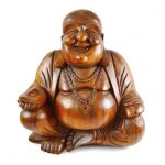 Statue bouddha chinois rieur xl en bois sculpt� h50cm marron