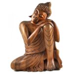 Statue de bouddha penseur - bois massif sculpt main 50cm marron