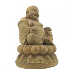 Statue de bouddha rieur en pierre 32cm beige