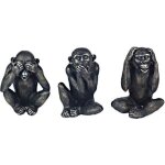 Statuette - sagesse - 3 singes - polyr�sine - 17 cm - d�coratif int�rieur
