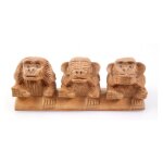 Statuettes - bois brut - 3 singes de la sagesse - bois de suar - h7cm - ethnique
