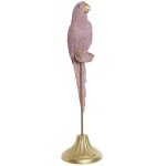 Statuette figurine perroquet d�co rose et dor� sur socle - oiseau exotique - 39 cm