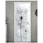 Stickers 3d porte poster fleurs blanches de pissenlit cr�atif papier peint porte trompe loeil chambre ...