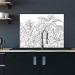 Cr�dence feuillages adh�sive autocollant sticker - fond de hotte - 90 cm x 70 cm - noir et blanc