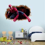 Sticker homme araign�e spiderman sortant dun mur horizontal ovale