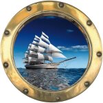 Sticker - hublot - bateau voilier - 20x20cm - jaune - vinyle - d�coration murale