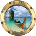 Sticker hublot trompe loeil - marque - bateau - 20x20cm - vinyle - d�coration murale