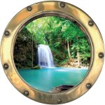 Sticker hublot trompe loeil - chutes - 20x20cm - vinyle - jaune - d�coration murale