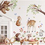 Stickers muraux - animaux for�t - ours renard cerf - d�coration color�e - amovibles et imperm�ables