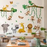 Stickers muraux animaux de la jungle arbre autocollants muraux mural stickers singe lion zbre pour chambre ...