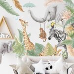 Stickers muraux animaux de la jungle autocollant mural safari girafe lphant dcoration murale chambre ...