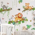 Stickers muraux - animaux de la jungle - koala lion singe paresseux - d�coration enfant - color�s - amovibles ...