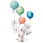 Stickers muraux - aquarelle - animaux b�b�s lapins - multicolore - film pvc translucide - 30x90cm