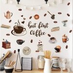 Stickers muraux caf� cuisine autocollant mural citation et lettres tasses � caf� d�coration murale salle ...