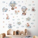Stickers muraux - d�coration murale - montgolfi�re girafe �l�phant - vinyle - 28. 5cm x 80cm - enfant ...