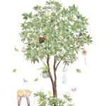 Stickers muraux - nature - arbre vert - oiseaux et chat - dcoration murale - pvc impermable