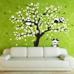 Stickers muraux panda et mignons blanc fleur autocollant mural animaux ours dcoration murale chambre ...