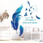 Stickers muraux plume bleu autocollant d�coratifs mural plume pour chambre enfants adulte salle de bain ...