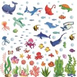Stickers muraux - poissons et baleines - d�coration multicolore - pour enfants - salle de bain
