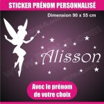 Sticker mural prnom fille fe clochette 90 cm - blanc - dcoration murale chambre enfant