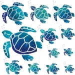 Stickers muraux - tortue de mer - 12 pcs - pvc - bleu - d�coration enfantine