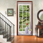 Sticker porte 3d trompe loeil rebord de fen�tre plantes vertes paysage autocollant poster de porte auto ...