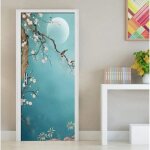 Stickers de porte - arbre � fleurs - 3d - pvc imperm�able - trompe loeil