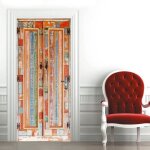 Sticker porte autocollant poster de porte 3d ancienne armoire en bois rustique vinyle affiche de porte ...