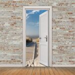 Sticker porte autocollant poster de porte 3d portes blanches ouvertes sur le chemin du bord de mer de ...